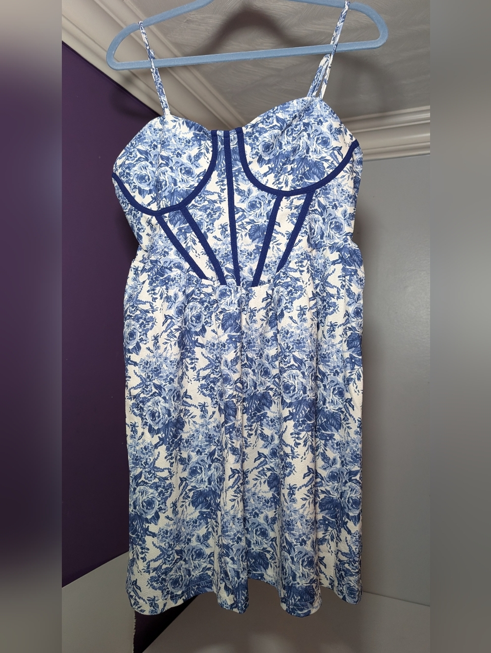 SHEIN Curve Light Blue and White Floral Dress Corset Style